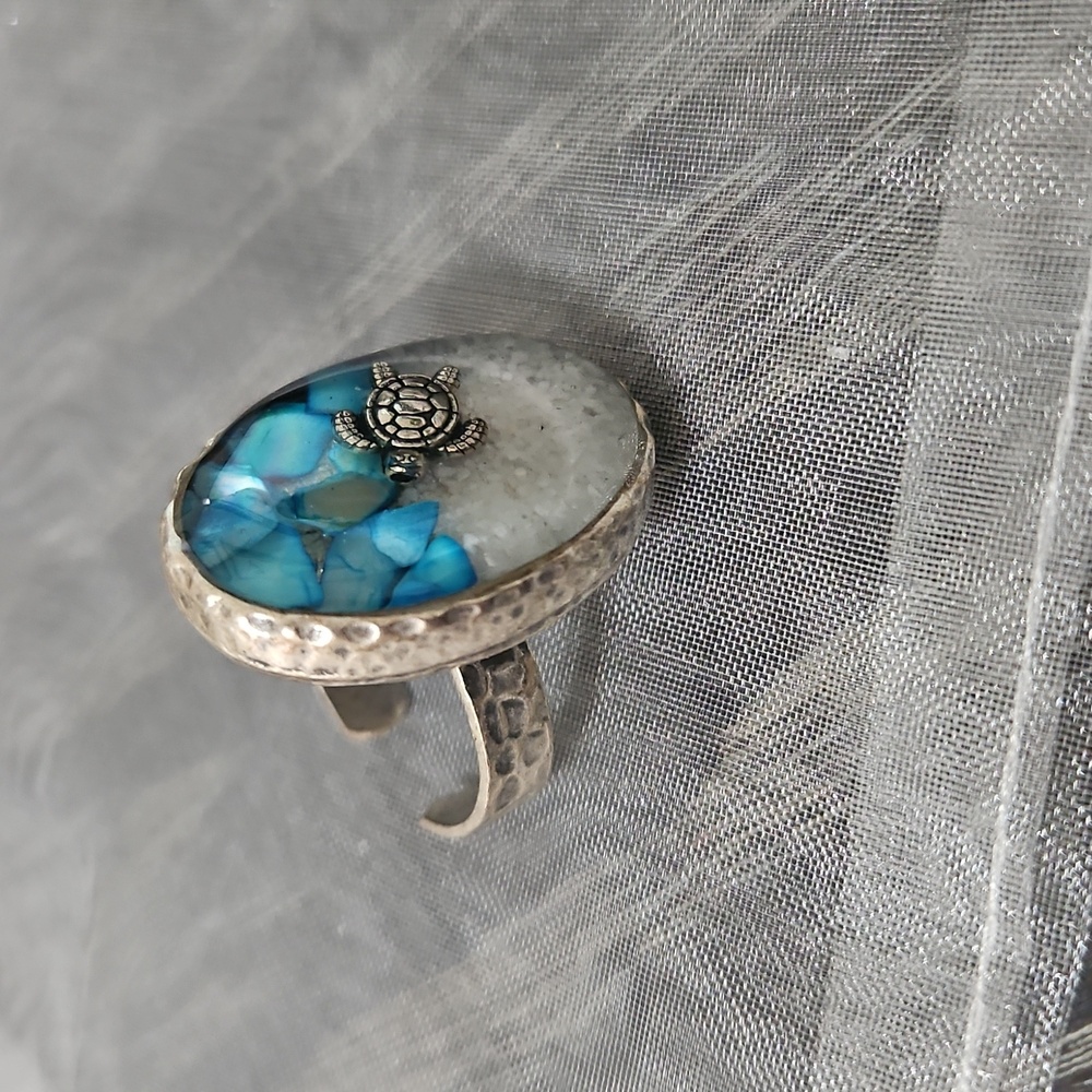 Silver Sea Turtle Adjustable Ring - image 2
